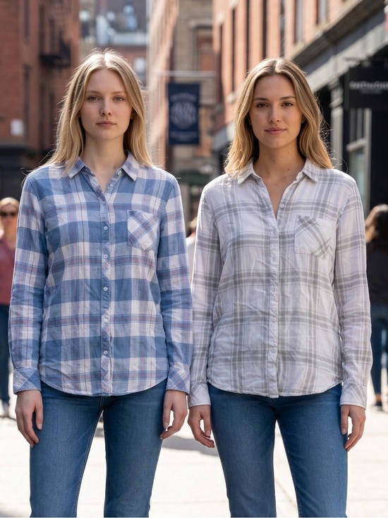 Well Worn Other - 2 Well Worn Women's Plaid Soft Viscose Button-Down Duo - Blue & Light Gray